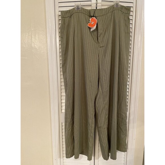 NWT CIDER Green White Striped Wide Leg Womens Trousers Dress Pants Career 4XL - Picture 1 of 10
